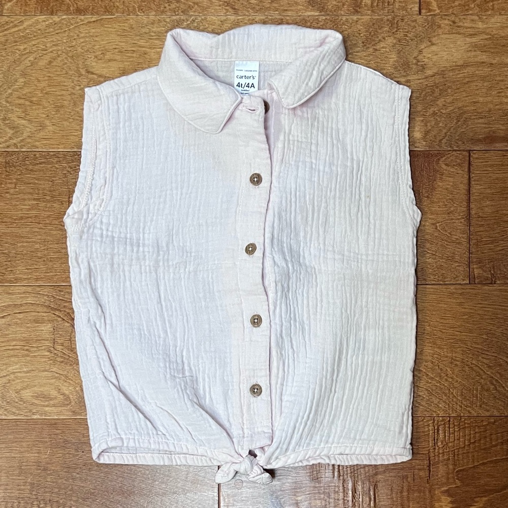 Toddler Girls Carters Ruffled Gauze Tie-Front Sleeveless Top - 4T - Pale Pink